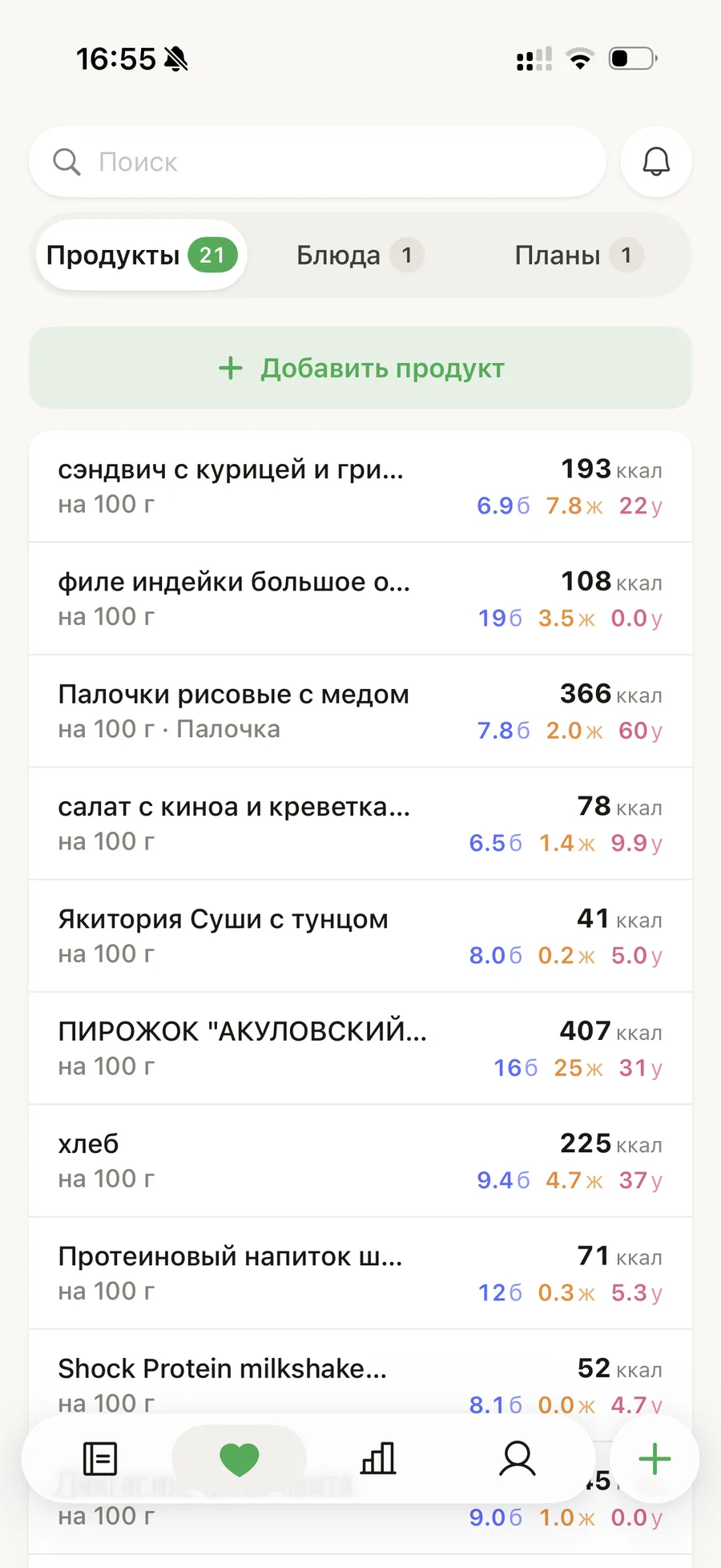 Дельно Еда — экран «Моя еда»